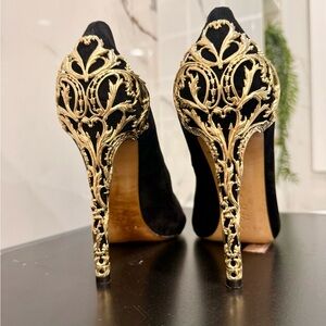 Casadei Black and Gold Ornate Heels